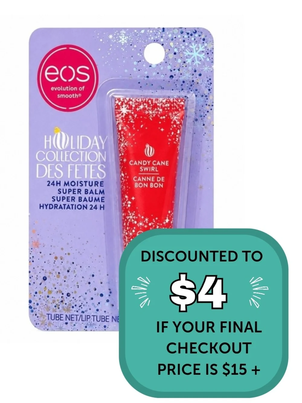 $4 Add-On When Bundled with $11+ EOS Candy Cane Swirl Super Balm